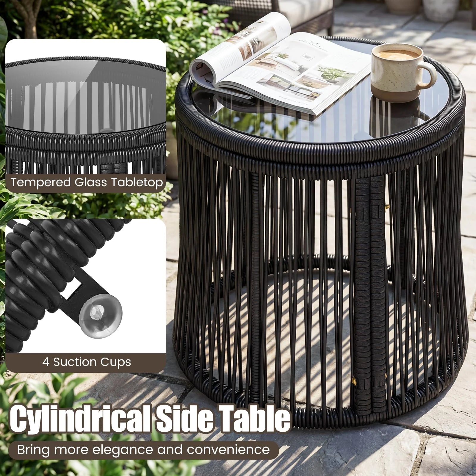 Tangkula 3 Pieces Patio Rattan Bistro Conversation Set