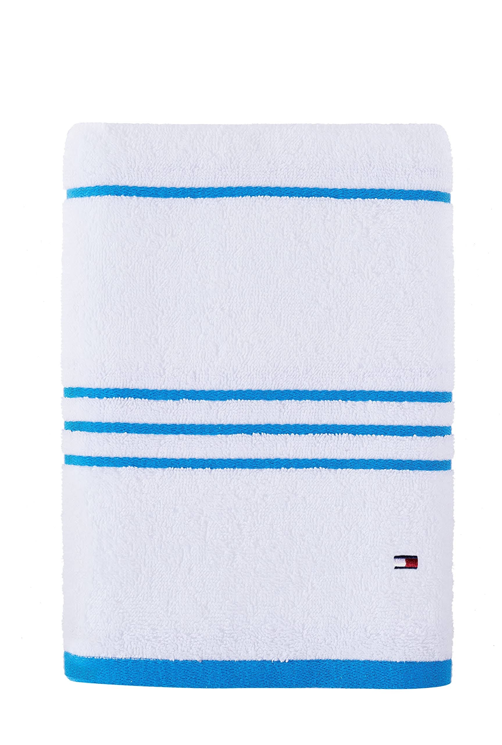 Tommy Hilfiger Modern American Stripe 30" x 54" Cotton Bath Towel - White/Blue