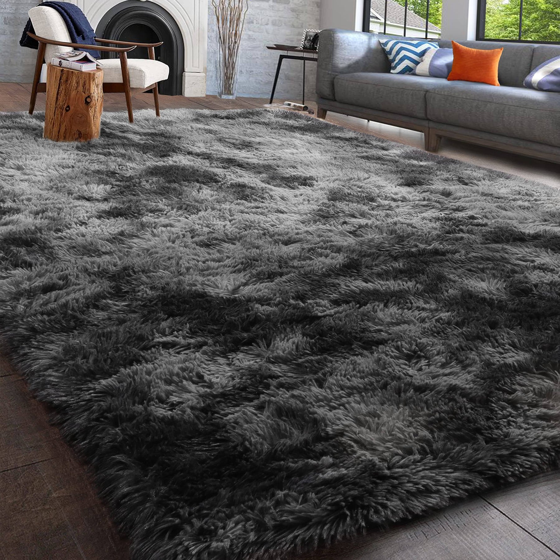 PAGISOFE Dark Grey Large Area Rugs for Living Room Carpet, 8x10 Rug, Big Fluffy Modern Area Rug, Shaggy Indoor Soft Rugs for Playroom, Men, Women,