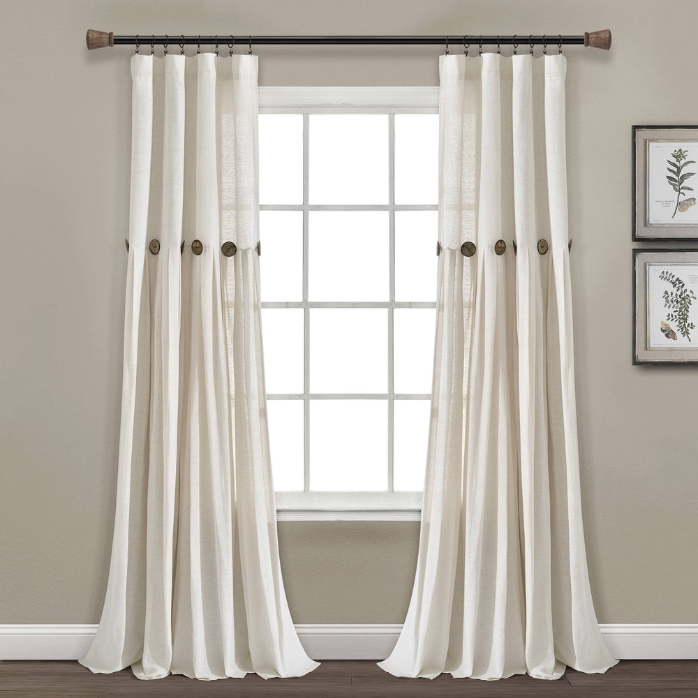 Lush Decor Linen Button Panel Window Curtain - 84", Single, Off-White