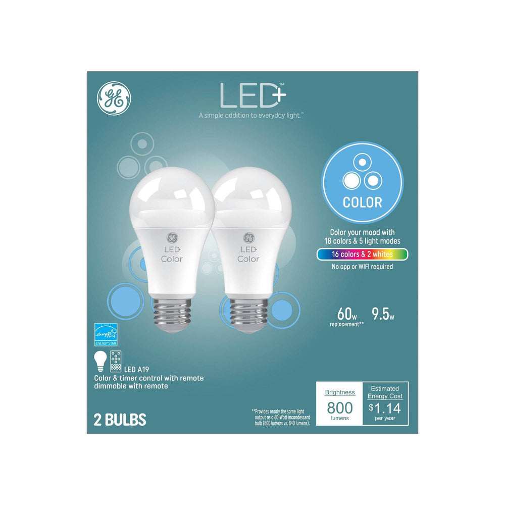 LED+ Color-Changing 60W Replacement LED General Purpose A19 Light Bulbs, 2-Pack
