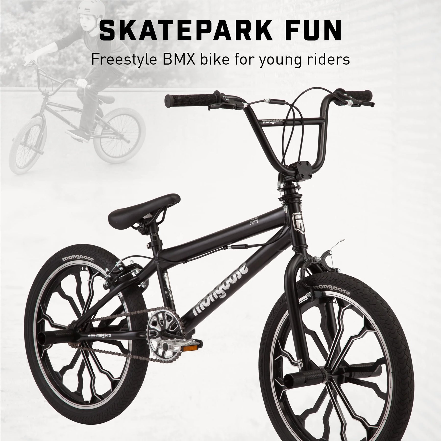 Mongoose Rebel Kids BMX Bike, 20 - In. Wheels, Children & Tweens Ages 7 - 13, Black Bicycle