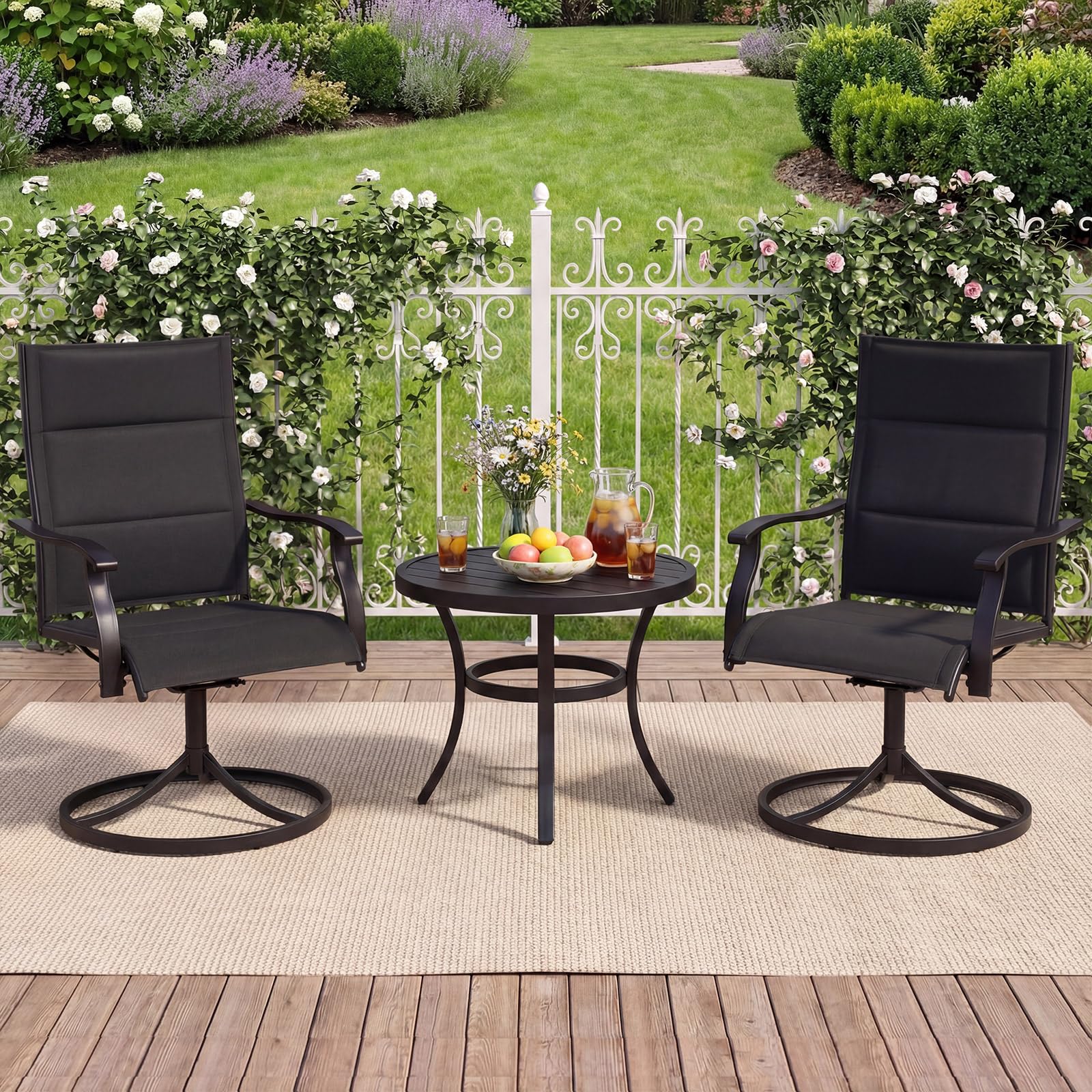 Tangkula Padded Patio Swivel Chairs Set of 4/2 Heavy Duty Metal Frame Rocker Chair