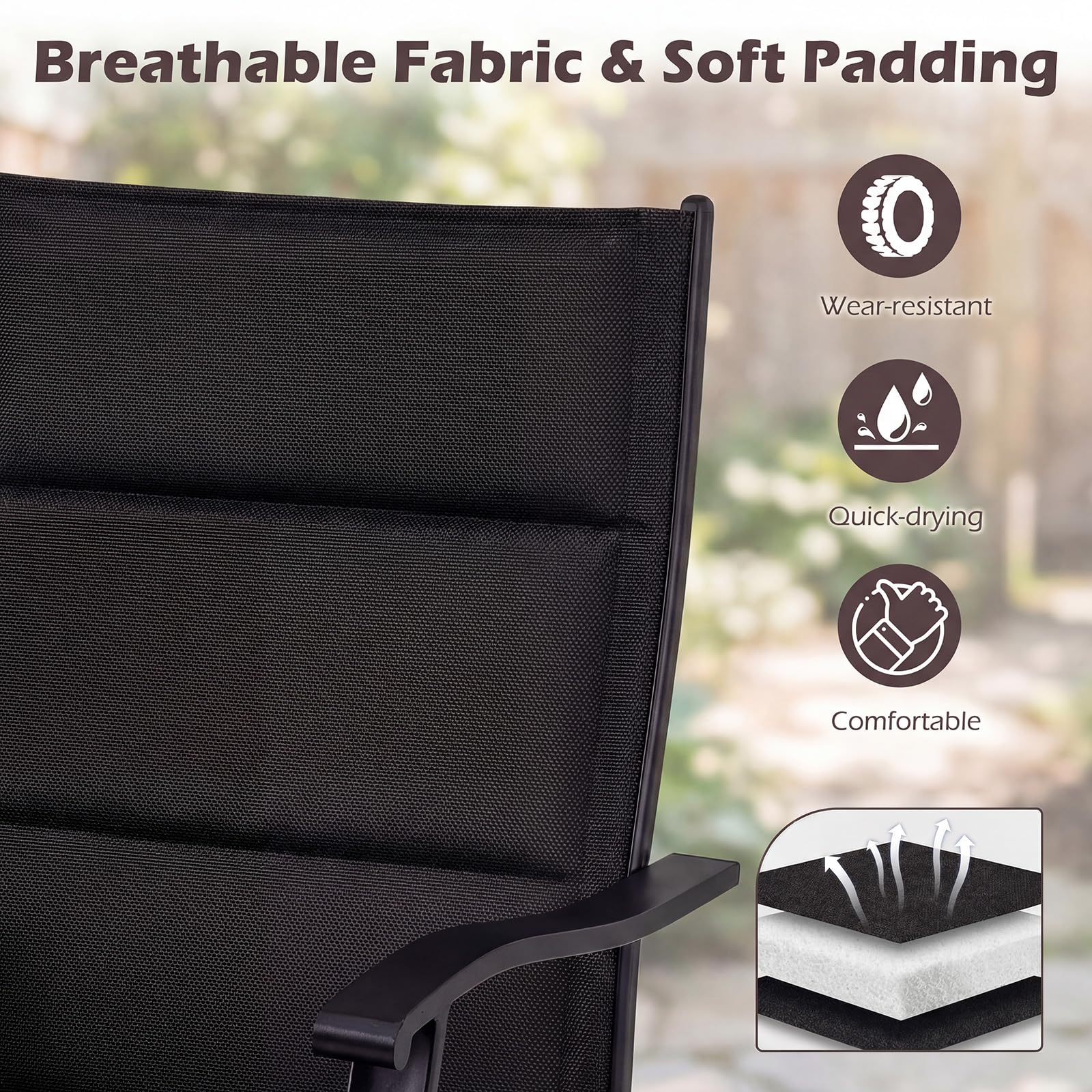 Tangkula Padded Patio Swivel Chairs Set of 4/2 Heavy Duty Metal Frame Rocker Chair