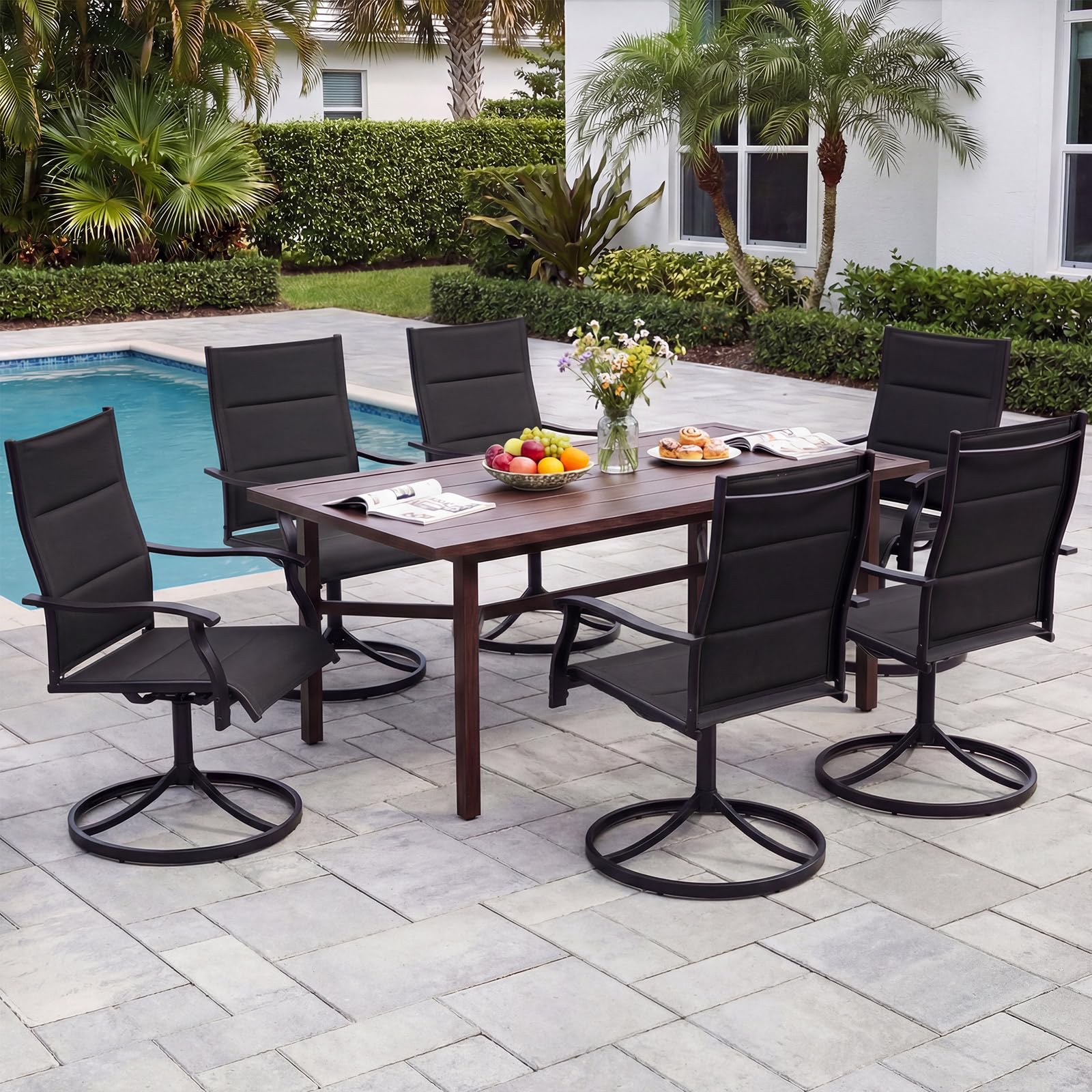 Tangkula Padded Patio Swivel Chairs Set of 4/2 Heavy Duty Metal Frame Rocker Chair
