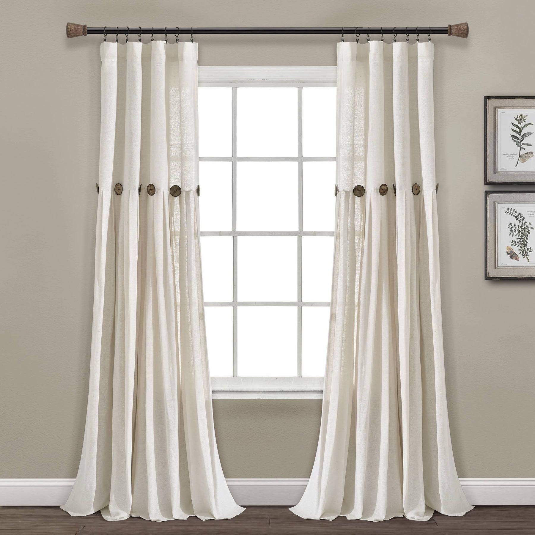 Lush Decor Linen Button Panel Window Curtain - 84", Single, Off-White